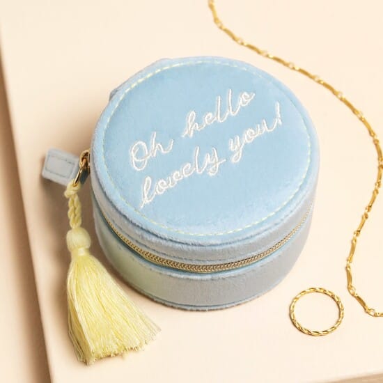 GIFT Blue Hello Lovely You Mini Round Travel Jewelry