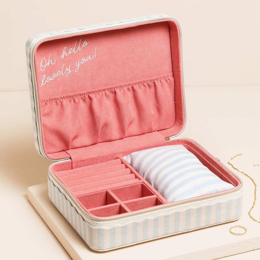 GIFT Blue Striped Linen Jewelry Case