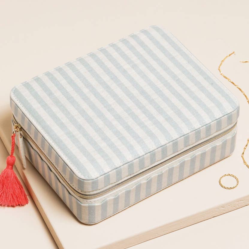 GIFT Blue Striped Linen Jewelry Case