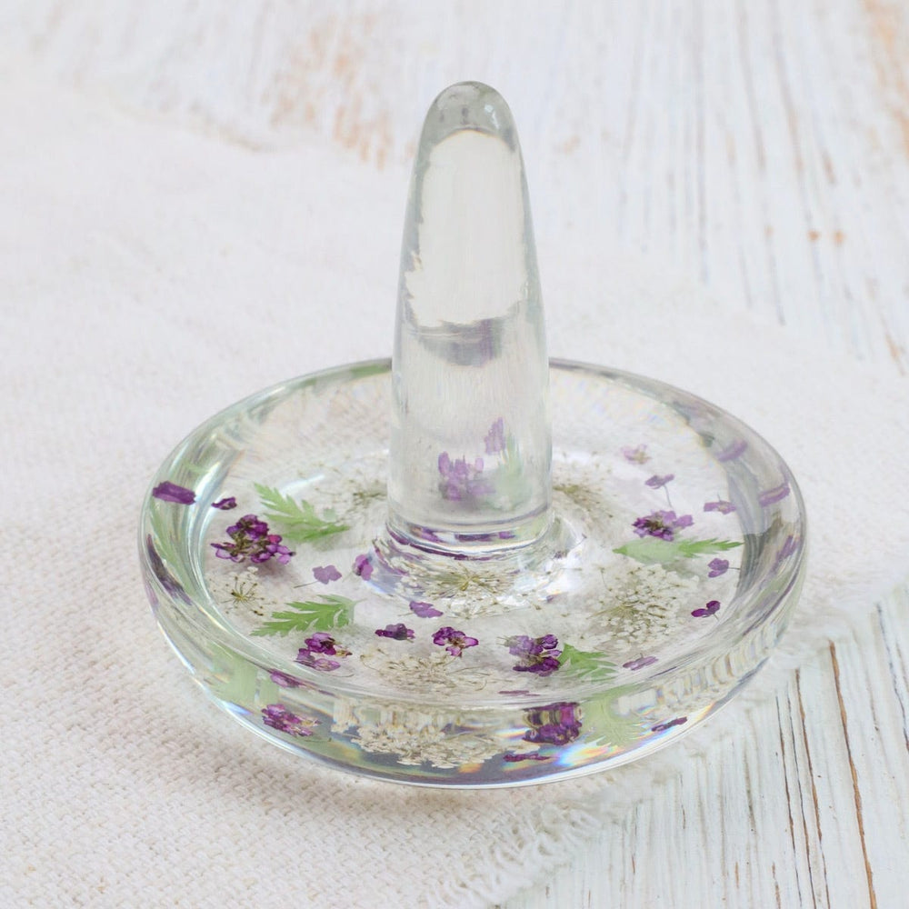 GIFT Botanical Purple & White Flowers Ring Holder