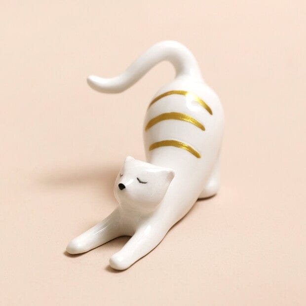 GIFT Ceramic Stretching Cat Ring Holder