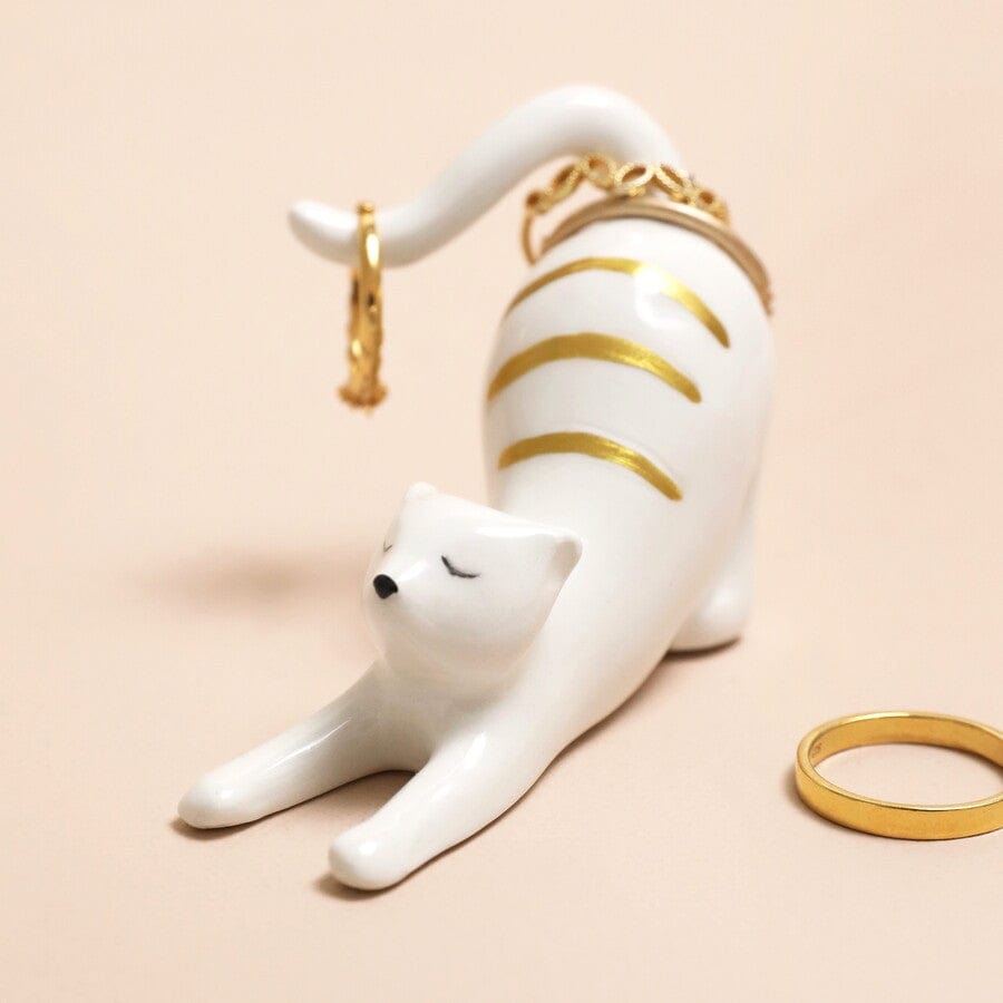 GIFT Ceramic Stretching Cat Ring Holder