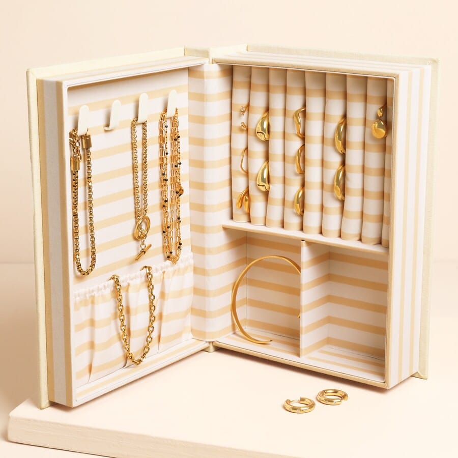 GIFT Cream Little Book of Treasures Linen Jewelry Box