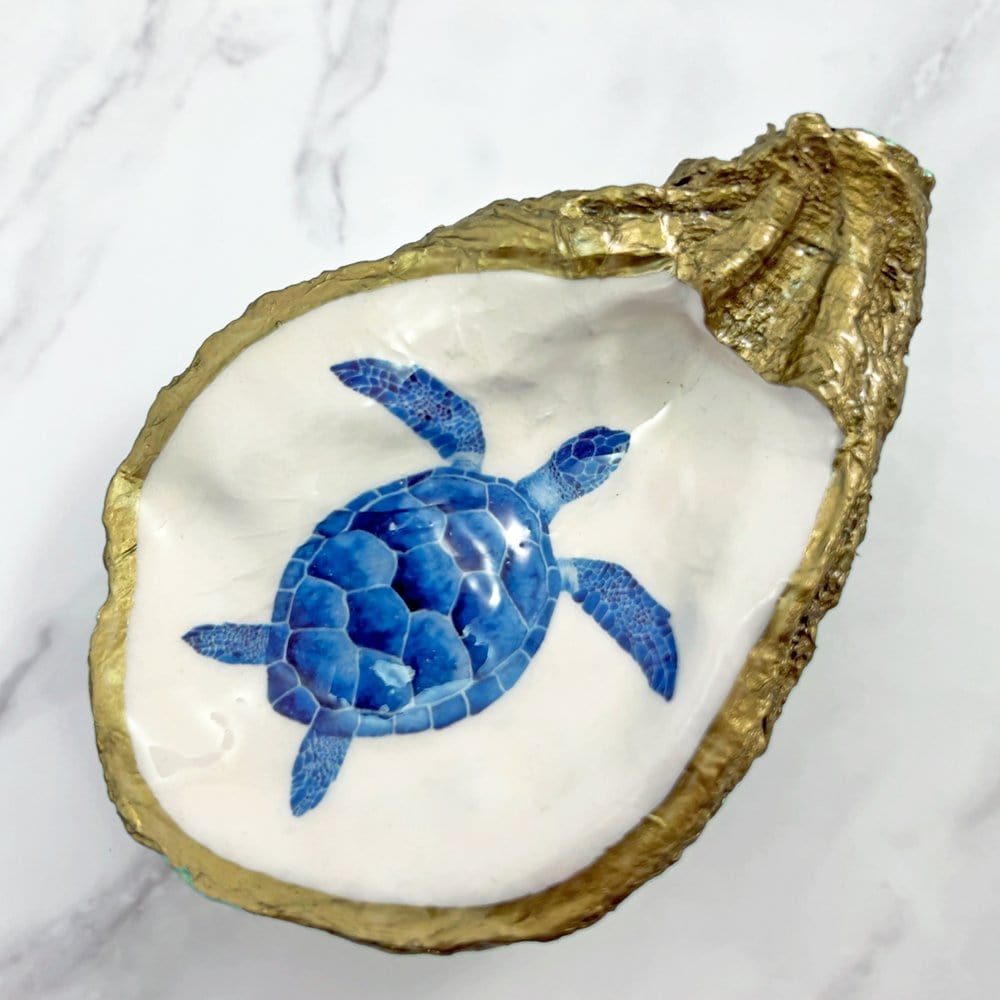 GIFT Decoupage Oyster Jewelry Dish - Marine Turtle