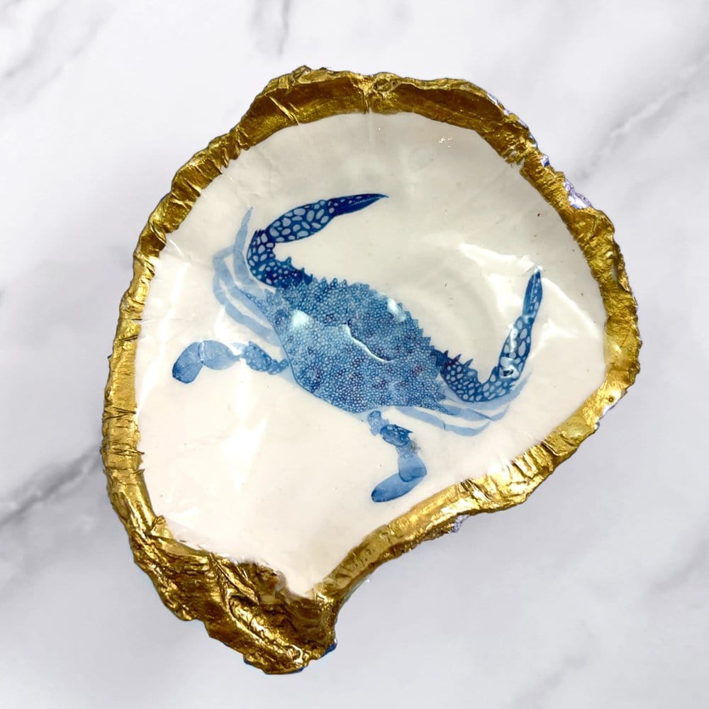 GIFT Decoupage Oyster Jewelry Dish - Speckled Crab