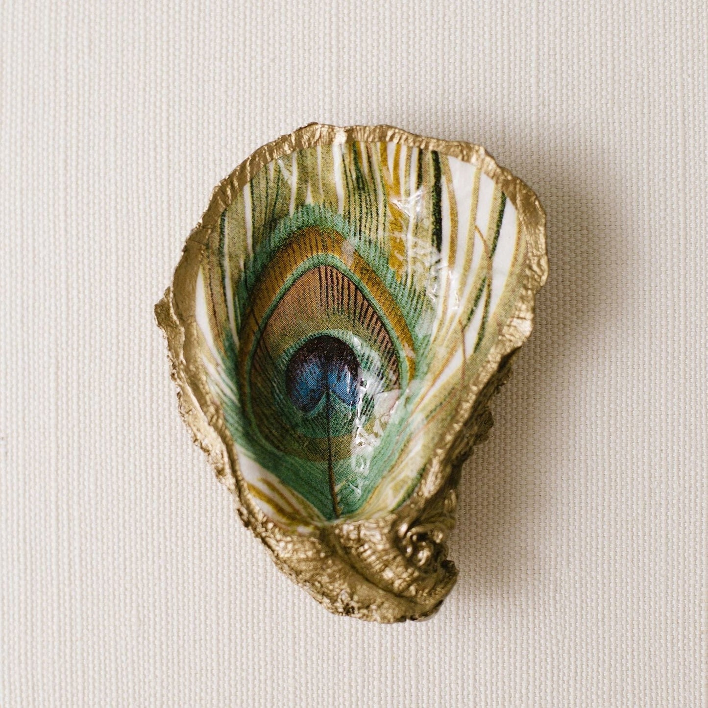 GIFT Decoupage Oyster Ring Dish - Peacock Feather