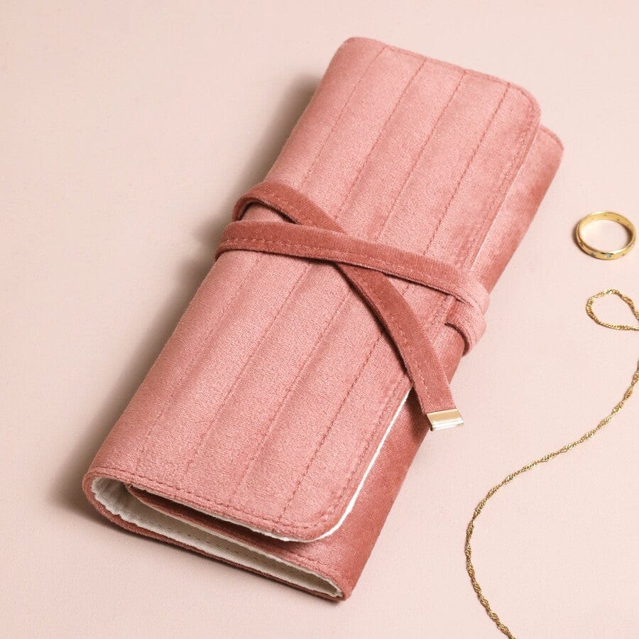 GIFT Dusky Pink Velvet Jewelry Roll