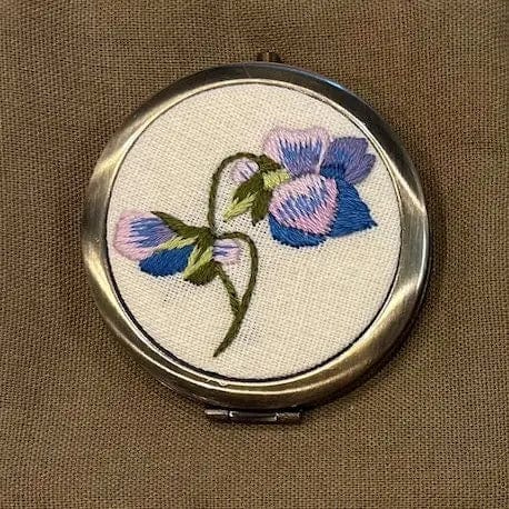 GIFT Floral Embroidered Compact Mirror- Purple Orchid