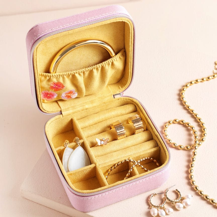 GIFT Flower Emroidered Travel Square Jewelry Case