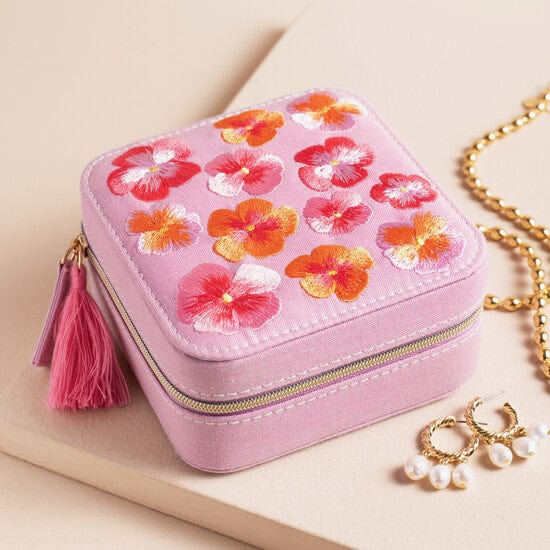 GIFT Flower Emroidered Travel Square Jewelry Case