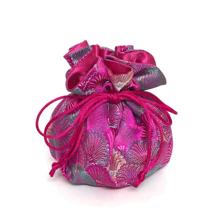 GIFT Fuchsia & Green Seashells Brocade Jewelry Pouch
