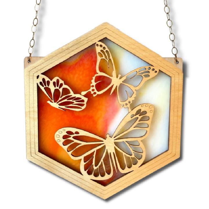 GIFT Grand 10" Suncatcher - Butterflies in Orange Swirl