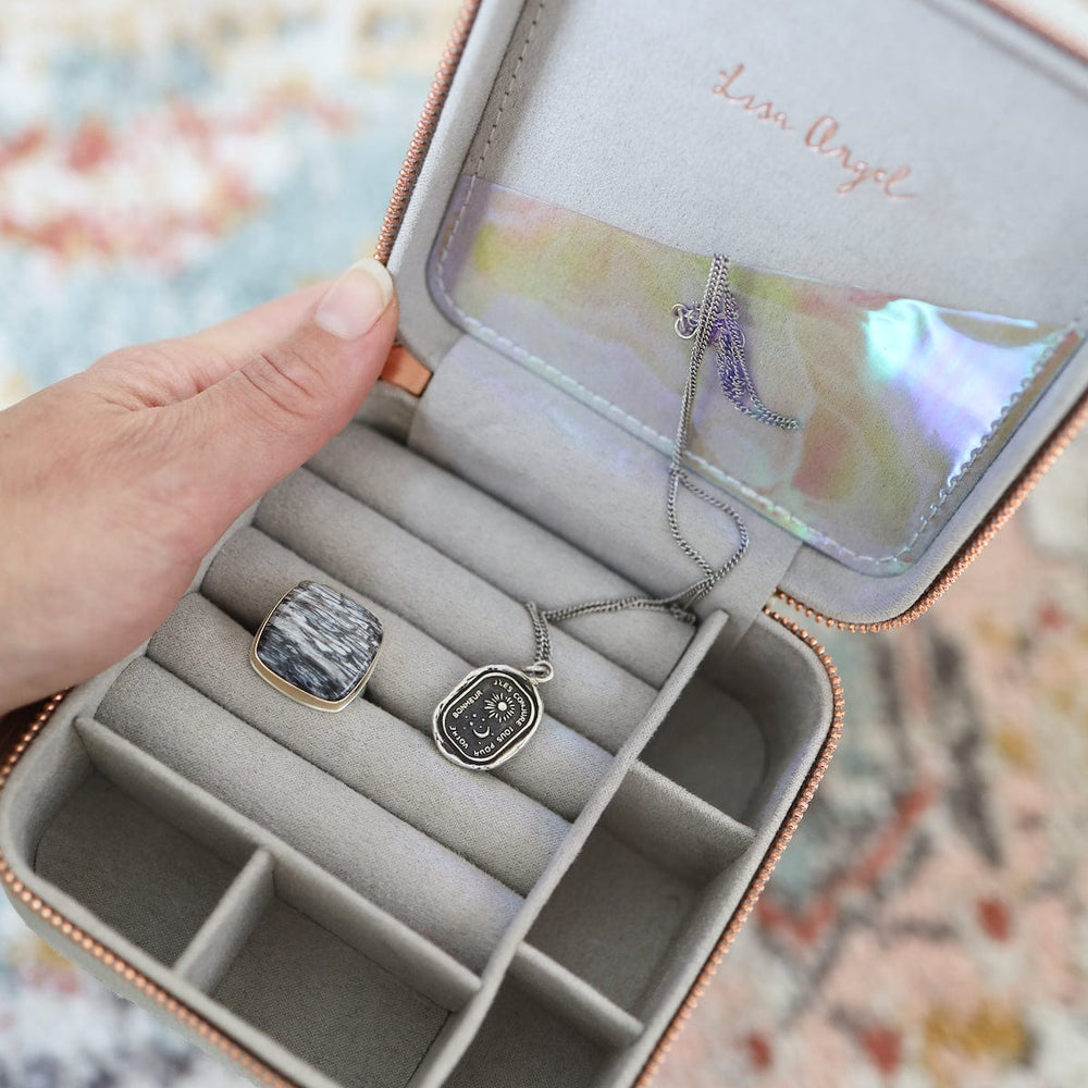 GIFT Grey Medium Square Travel Jewelry Box