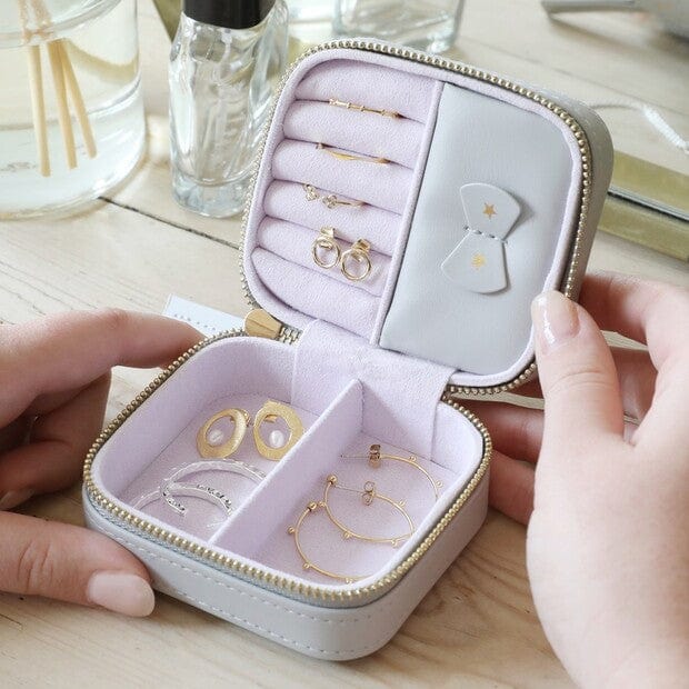 GIFT Grey with Gold Stars Lilac Small Square Travel Jewelery Case