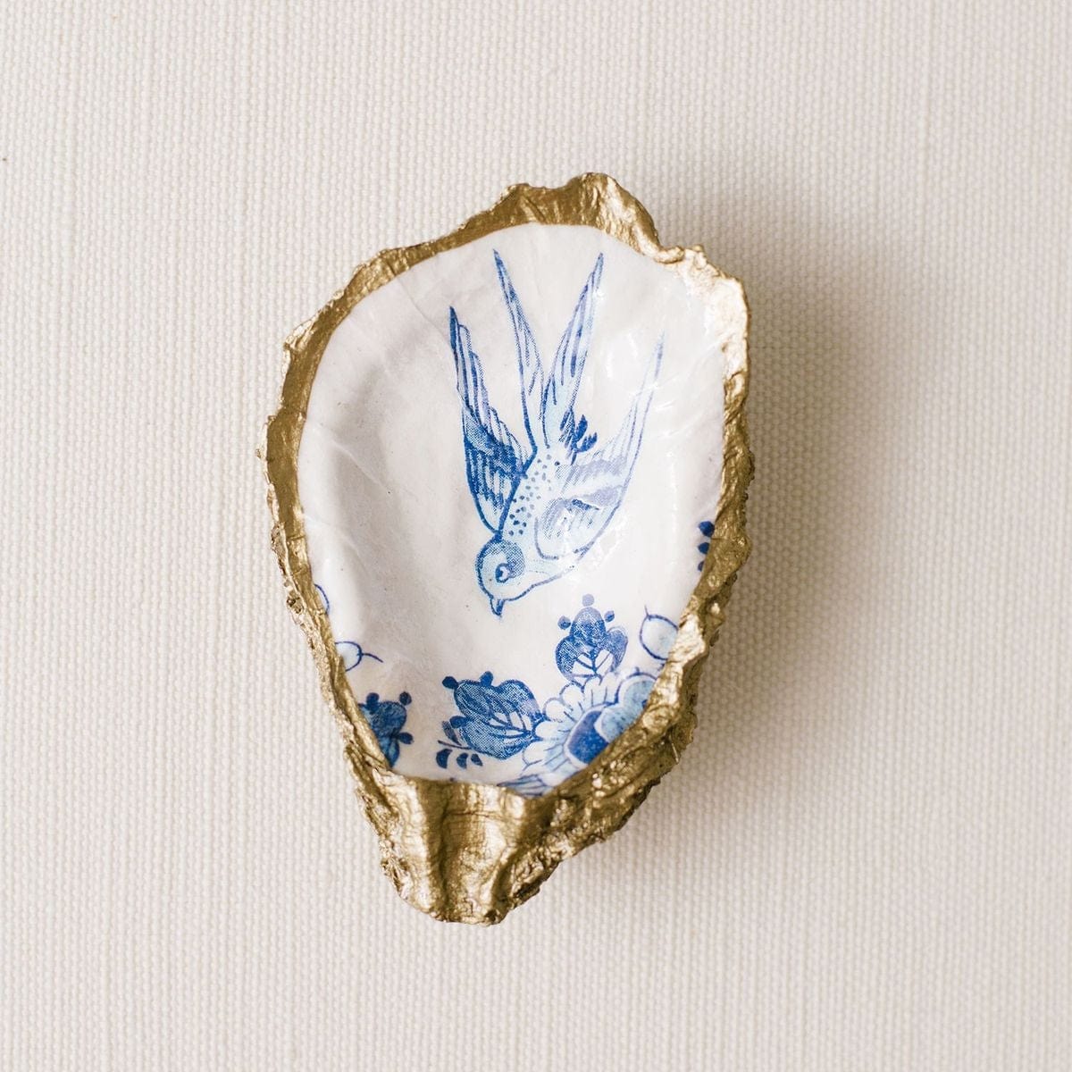 GIFT Indigo Decoupage Oyster Ring Dish - Blue Bird