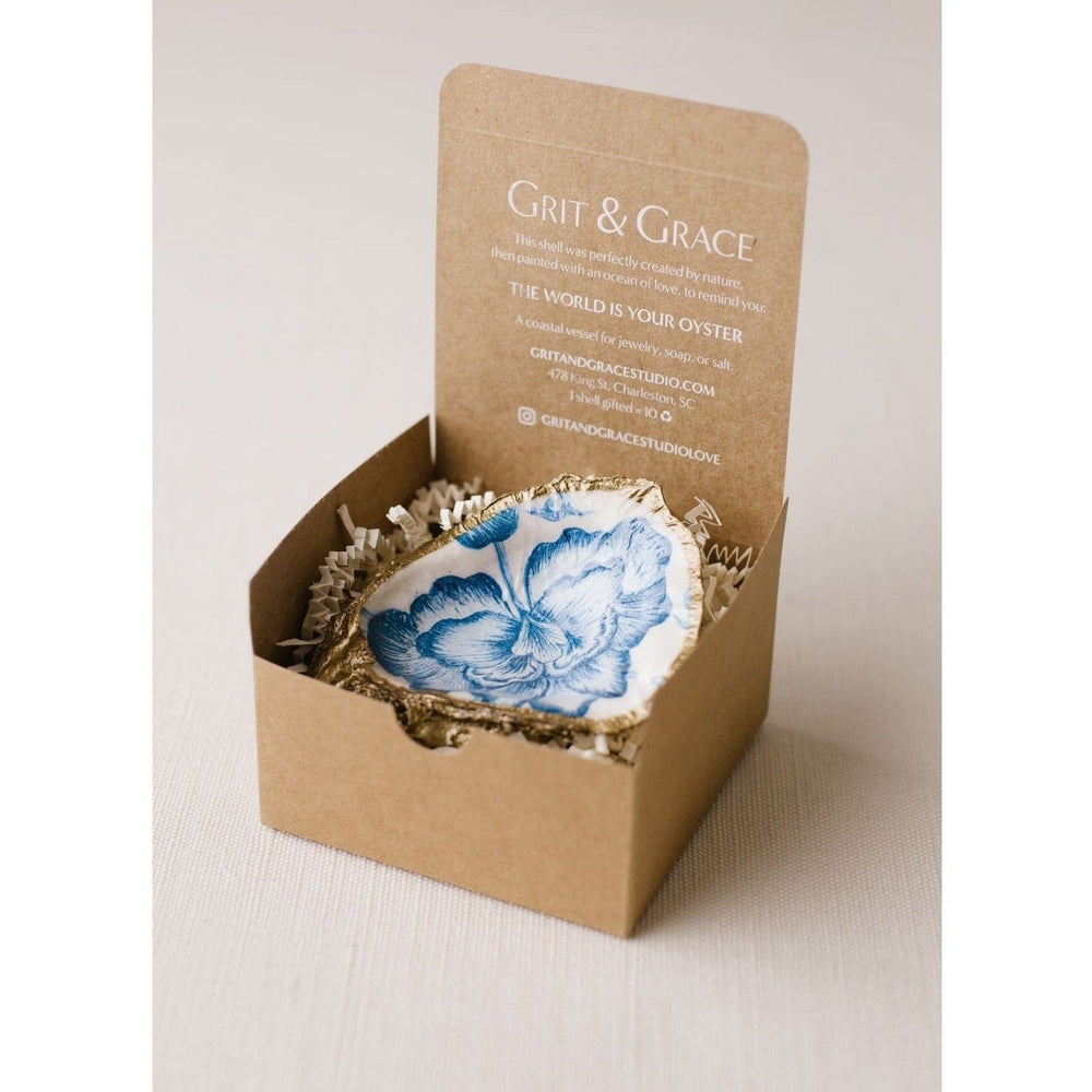 GIFT Indigo Decoupage Oyster Ring Dish - Blue Bird