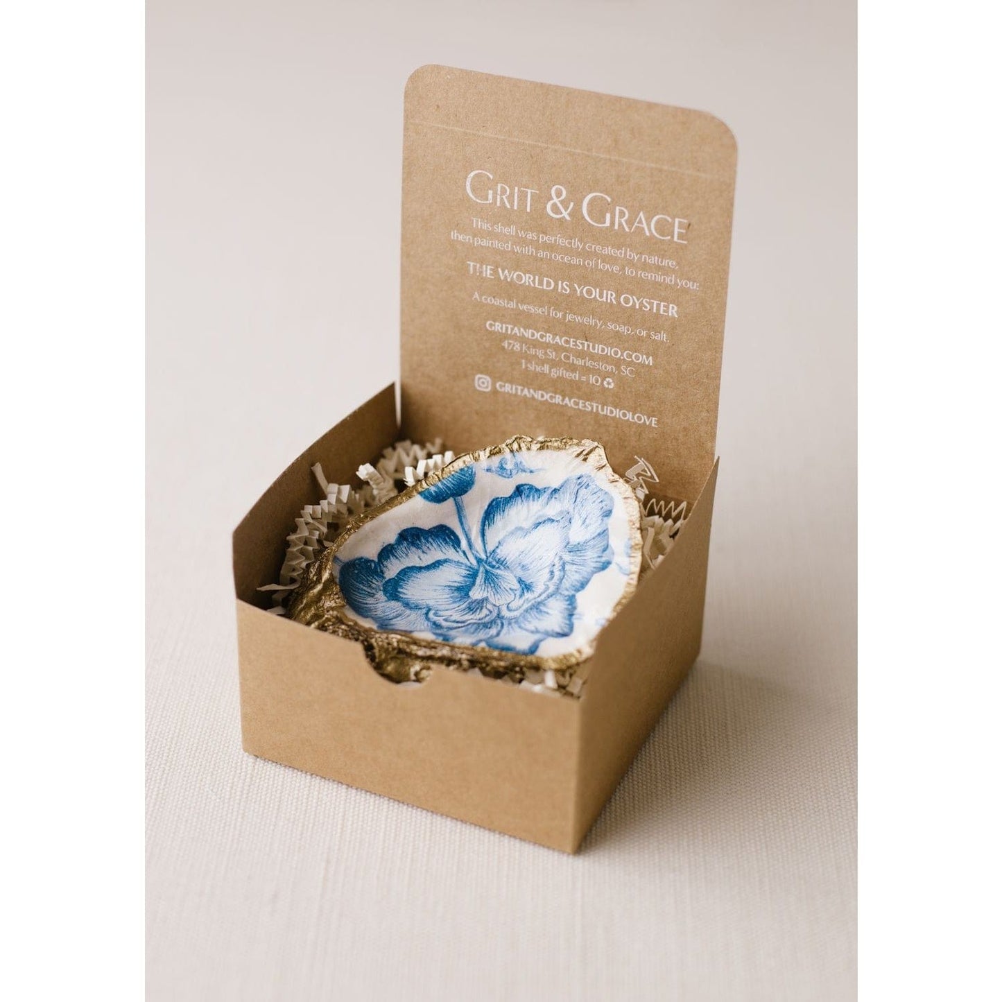 GIFT Indigo Decoupage Oyster Ring Dish - Butterfly