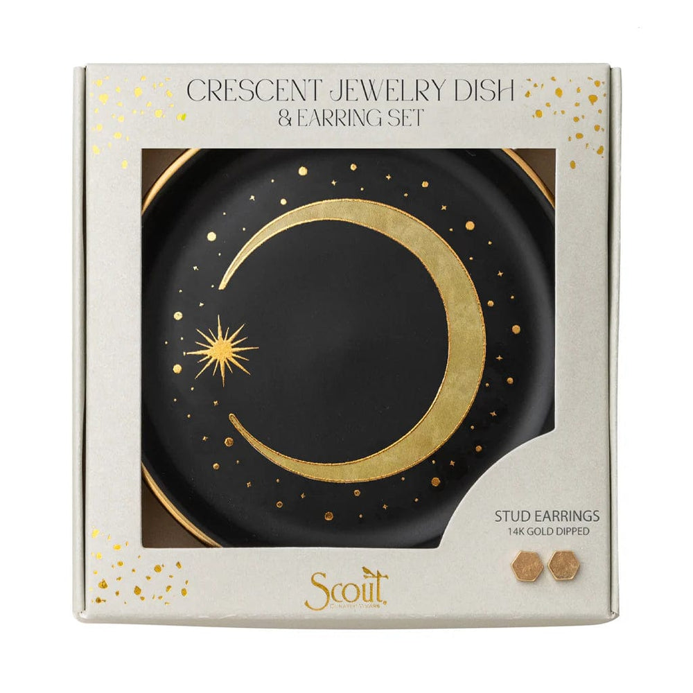 GIFT Jewelry Dish & Stud Earring Set - Crescent/Black