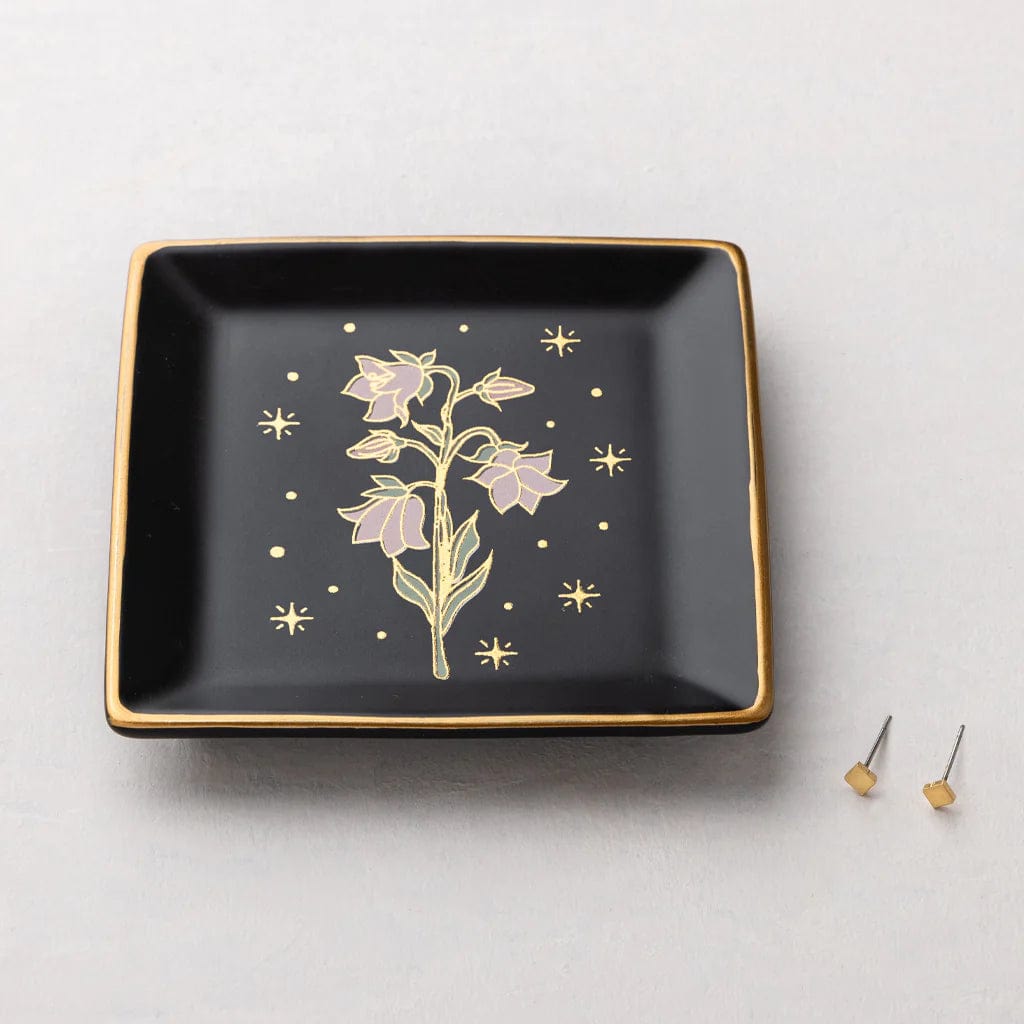 GIFT Jewelry Dish & Stud Earring Set - Flower/Black