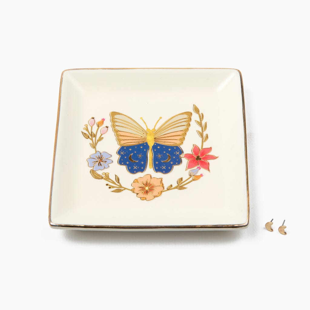 GIFT Jewelry Dish & Stud Earring Set in Butterfly & Cream