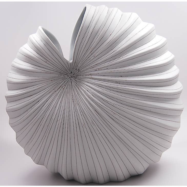 GIFT Large Palm Porclain Vase - White with Dark Dash Lines