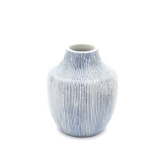 GIFT Mini Inca Porclain Bud Vase - White with Blue Dash Lines