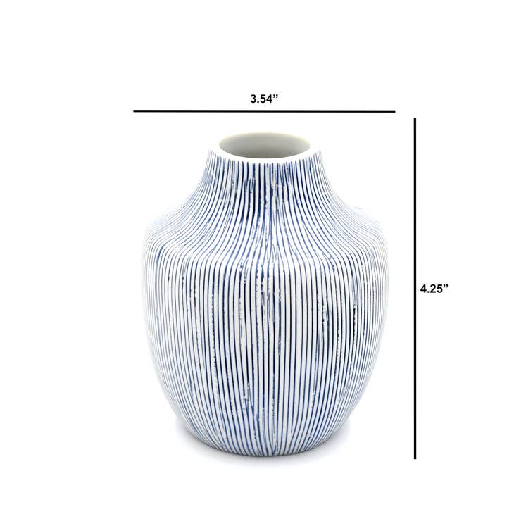 GIFT Mini Inca Porclain Bud Vase - White with Blue Dash Lines