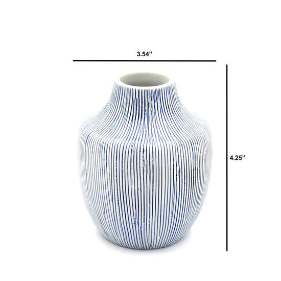 GIFT Mini Inca Porclain Bud Vase - White with Blue Dash Lines