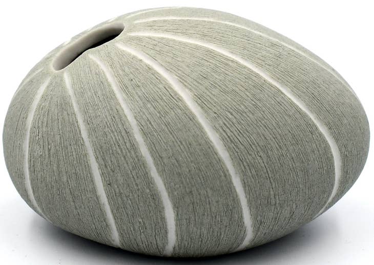 GIFT Mini Pebble Porcelain Bud Vase - Grey with White Lines