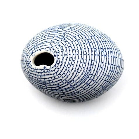 GIFT Mini Pebble Porcelain Bud Vase - White with Blue Basket