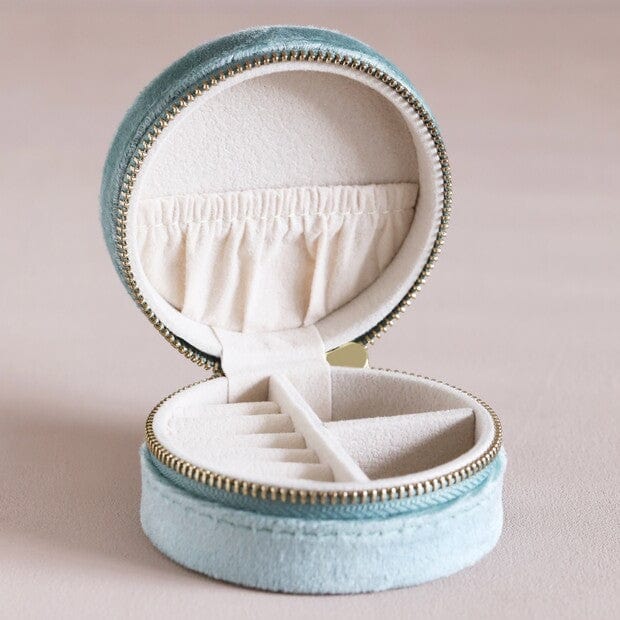 GIFT Mint Green Velvet Round Mini Jewelry Box