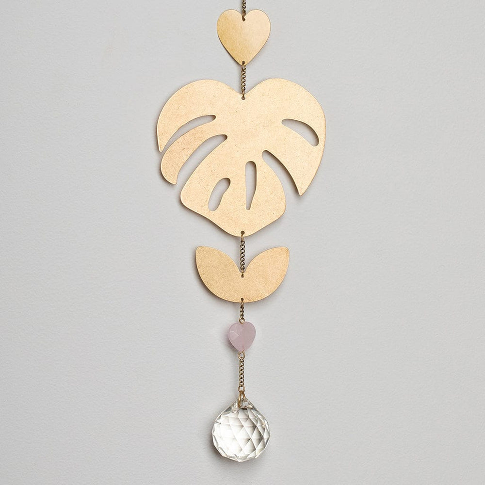 GIFT Monstera Leaf, Rose Quartz, & Crystal Suncatcher