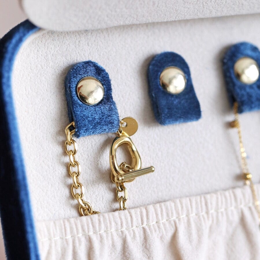 GIFT Navy Blue Velvet Rectangular Travel Jewelry Case