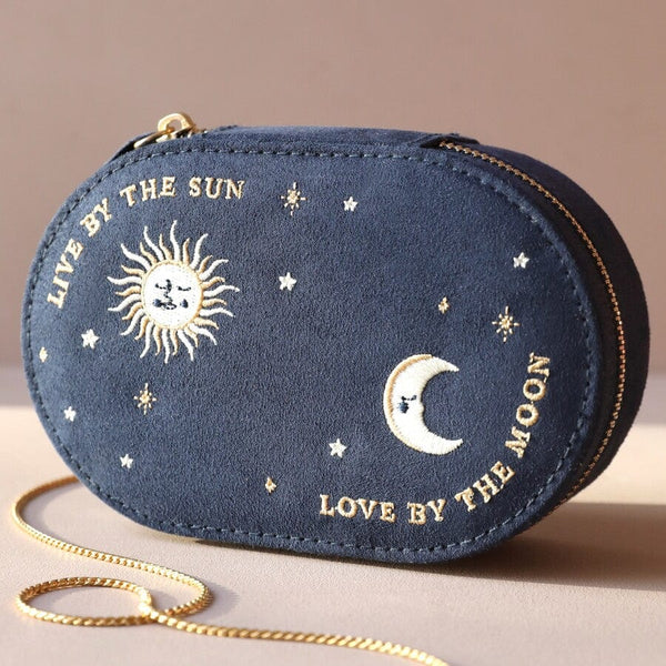 Navy Sun and Moon Embroidered Oval Jewelry Box – Dandelion Jewelry