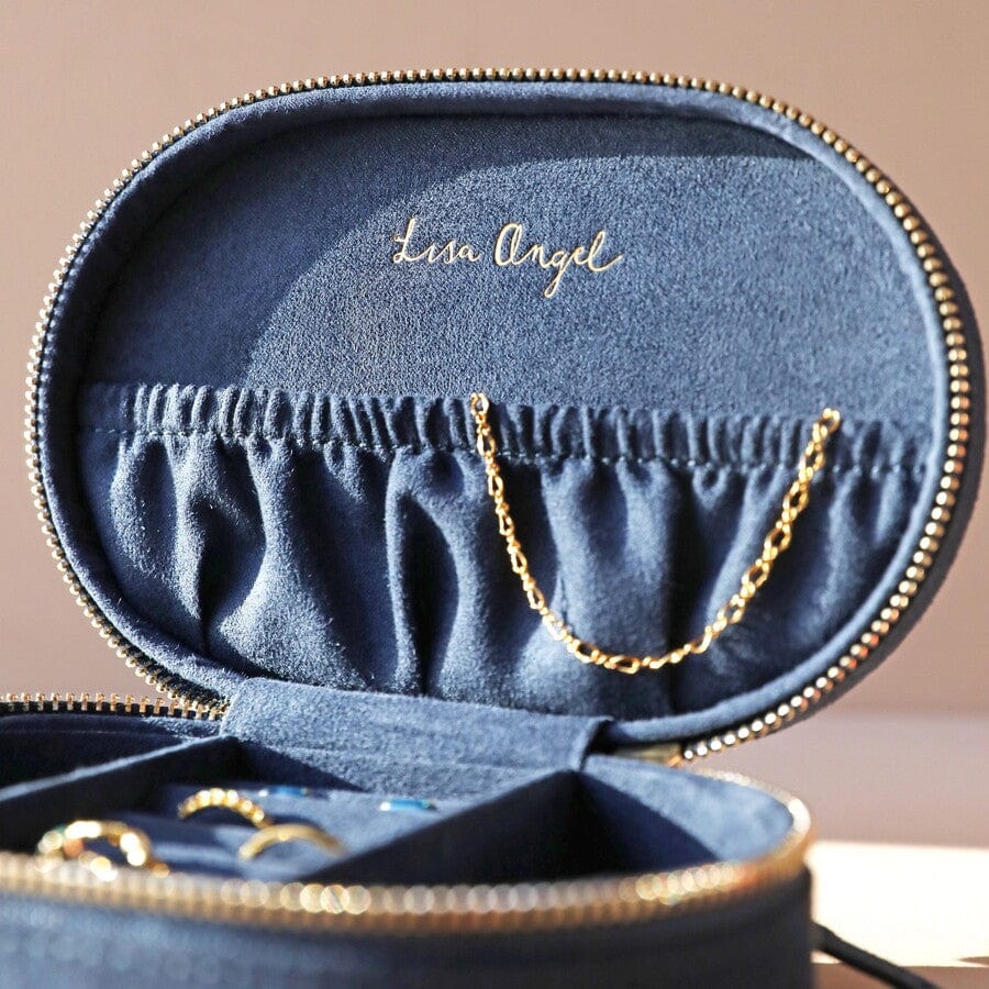 GIFT Navy Sun and Moon Embroidered Oval Jewelry Box