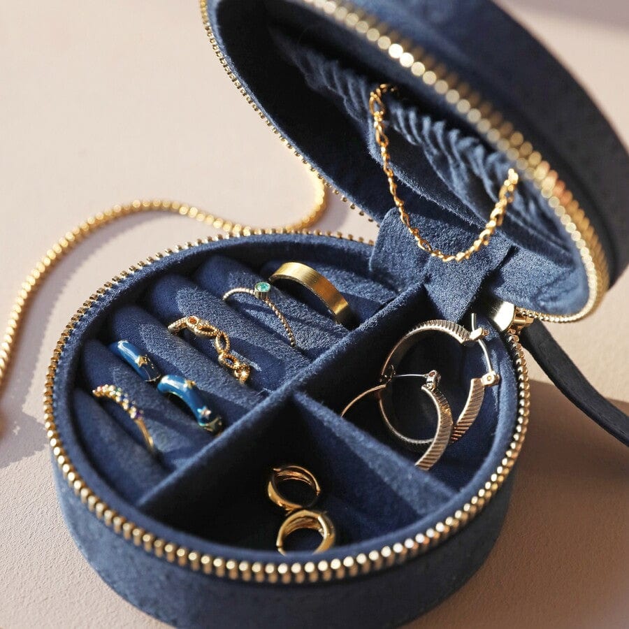 GIFT Navy Sun and Moon Embroidered Round Jewelry Box