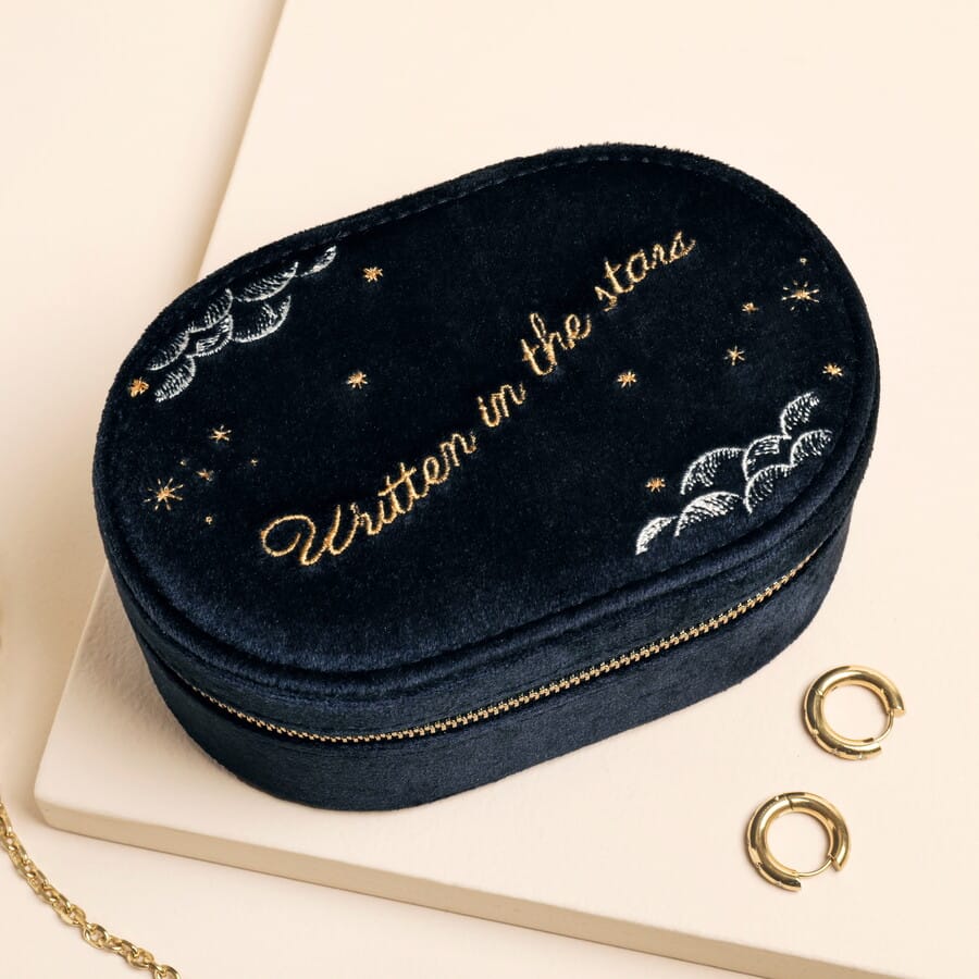 GIFT Navy Written in the Stars Velvet Oval Jewelry Case
