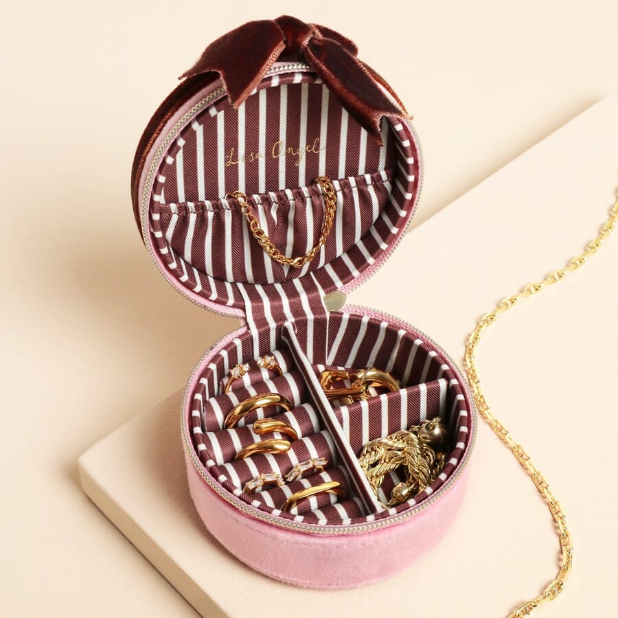 GIFT Pink and Burgundy Velvet Bow Mini Round Jewelry
