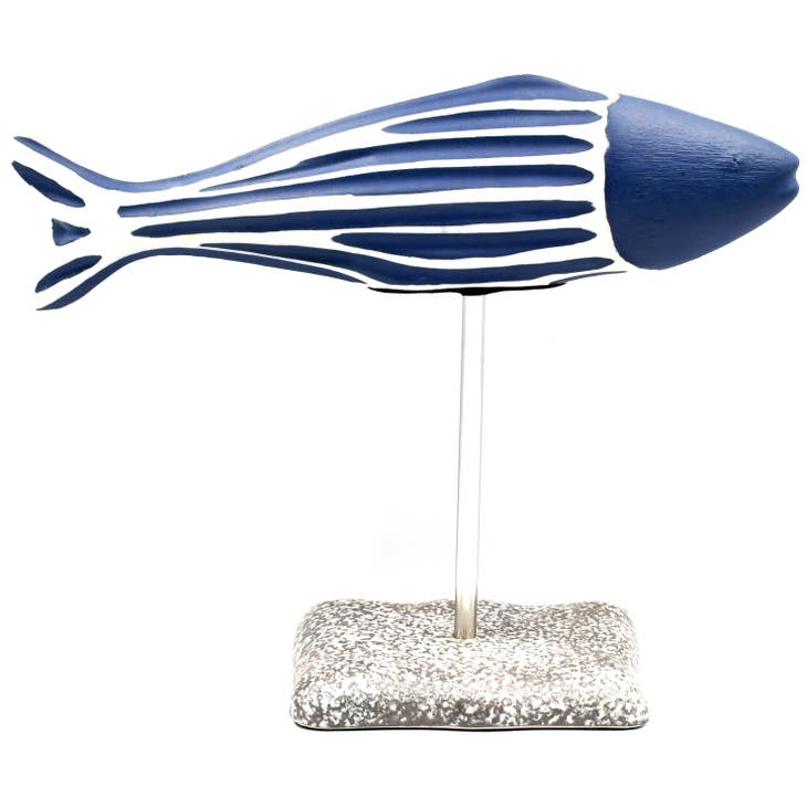 GIFT Porcelain Ceramic Adrians Fish Sculpture - Blue & White