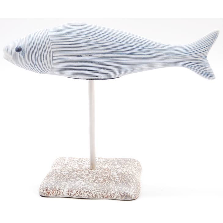 GIFT Porcelain Ceramic Adrians Fish Sculpture - White with Blue Lines