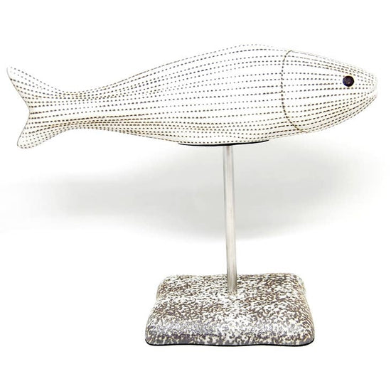 GIFT Porcelain Ceramic Adrians Fish Sculpture - White with Dark Dash Lines