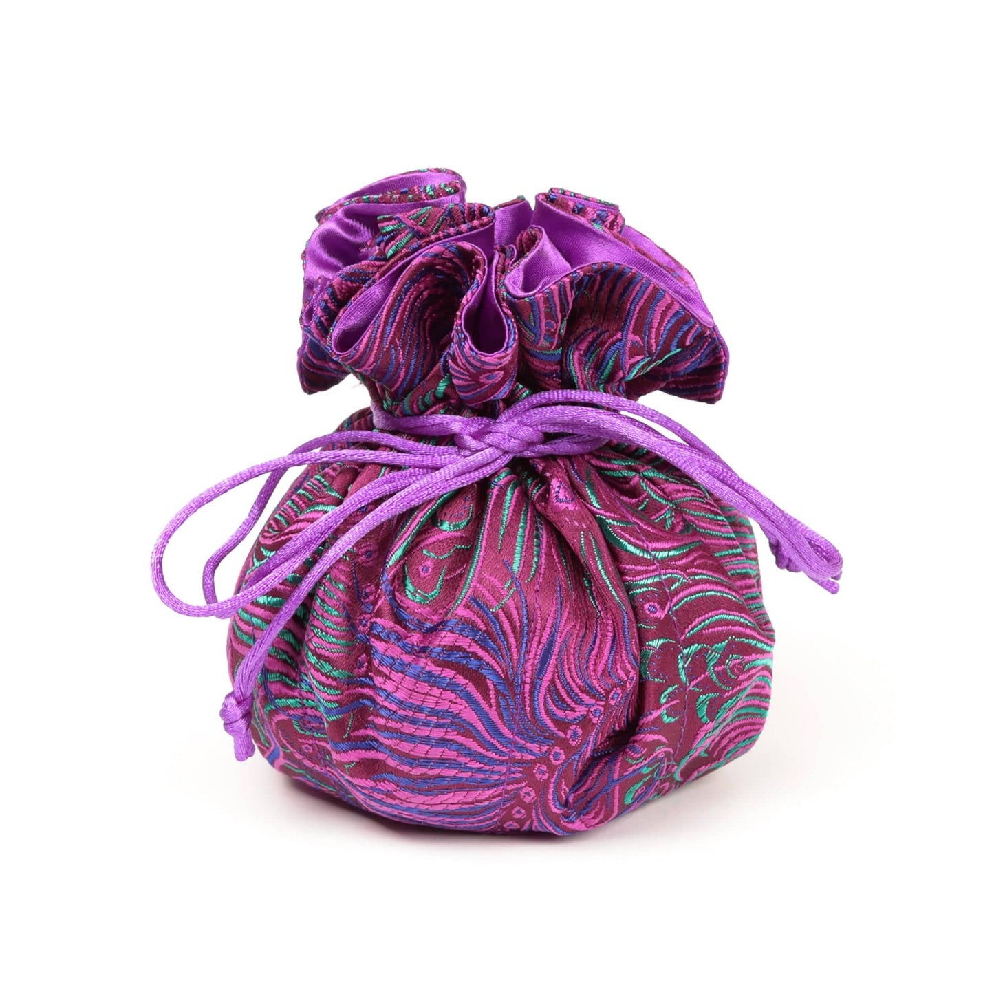 GIFT Purple Peacock Feather Brocade Jewelry Pouch