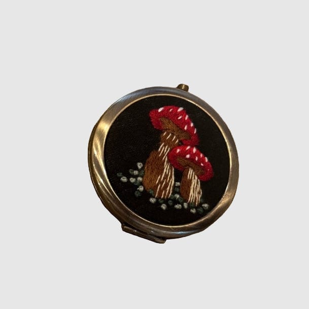 GIFT Red Mushrooms Embroidered Compact Mirror