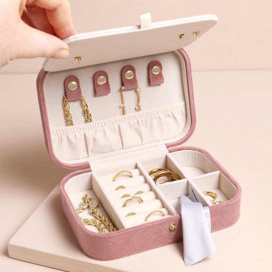 GIFT Rose Pink Velvet Rectangular Travel Jewelry Case