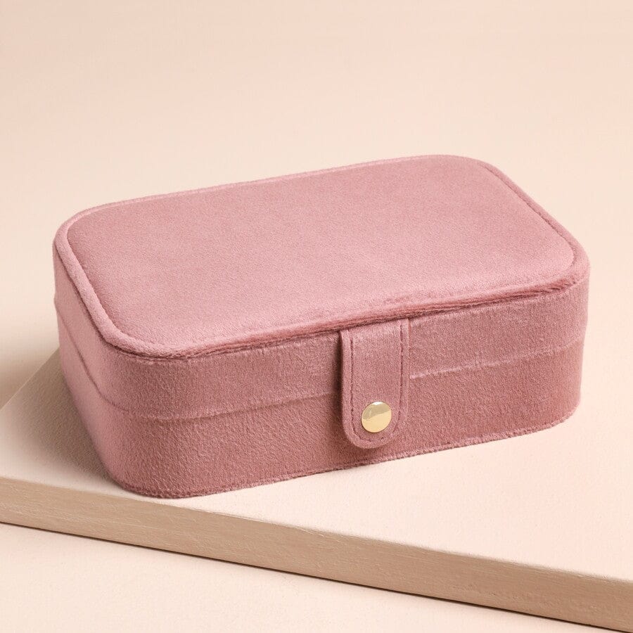GIFT Rose Pink Velvet Rectangular Travel Jewelry Case
