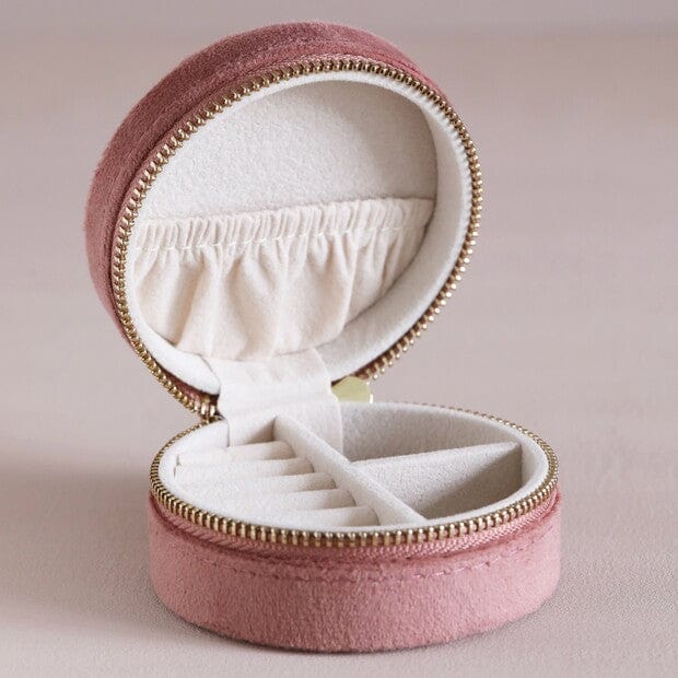 GIFT Rose Pink Velvet Round Mini Jewelry Box