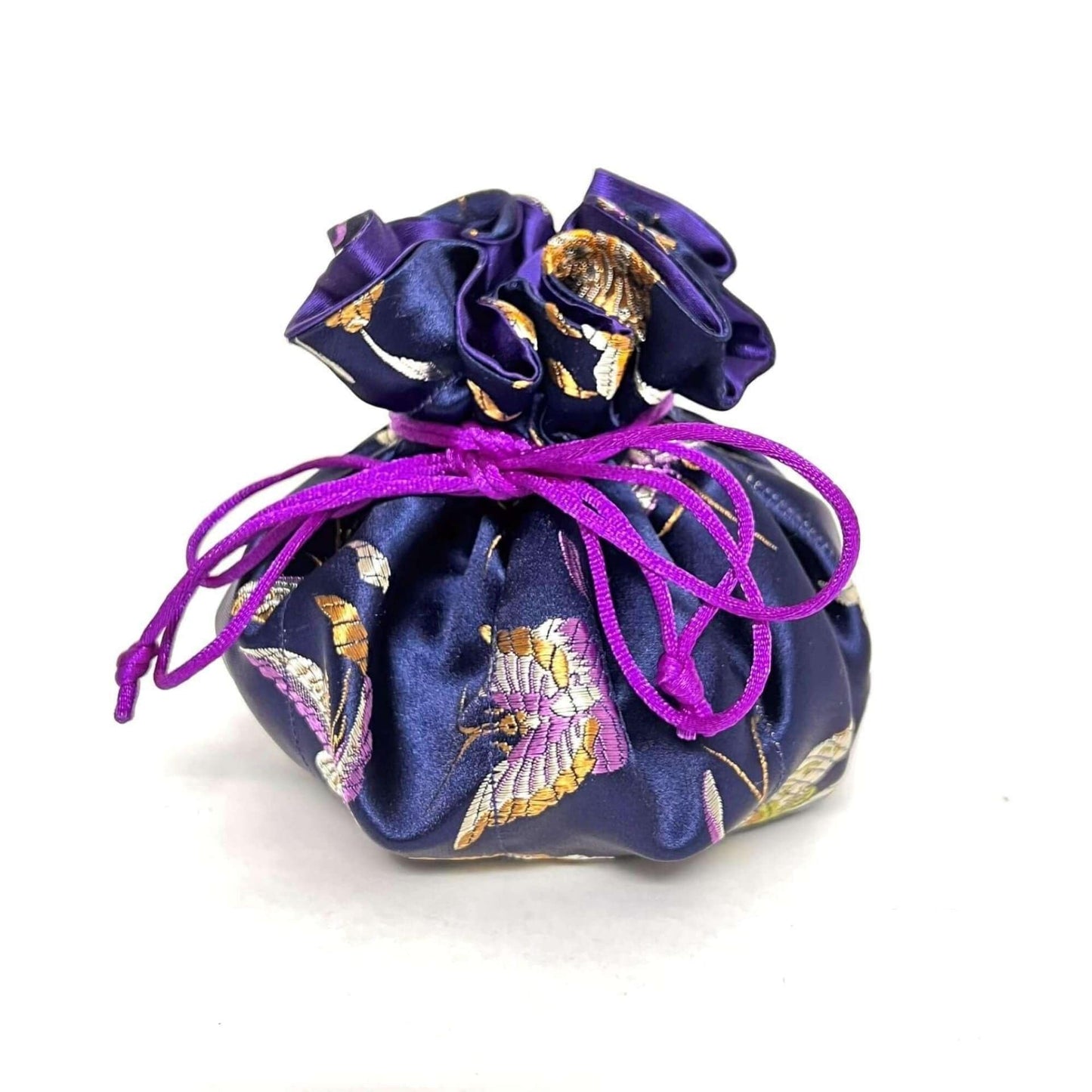 GIFT Royal Blue Butterfly & Dragonfly Pattern Brocade Jewelry Pouch