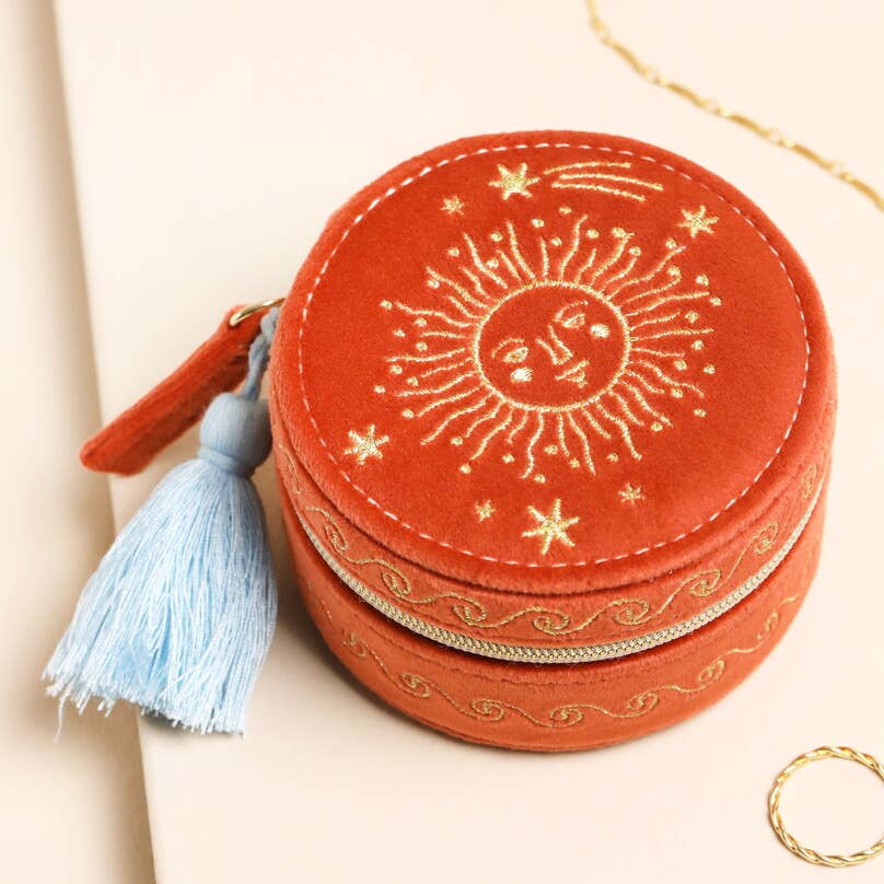 GIFT Rust Celestial Velvet Mini Round Travel Jewelry
