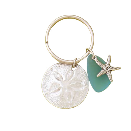 GIFT Sand Dollar with Blue Seaglass Keychain