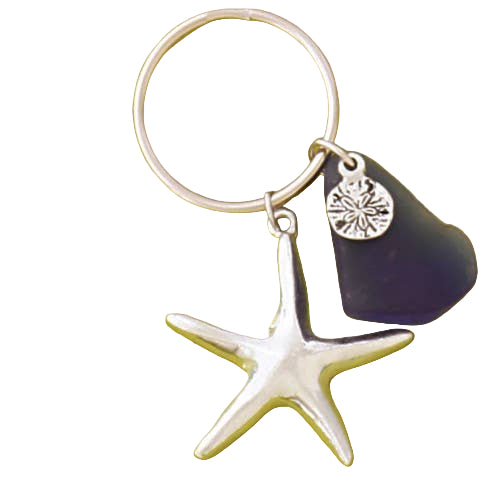 GIFT Seastar with Dark Blue Seaglass Keychain